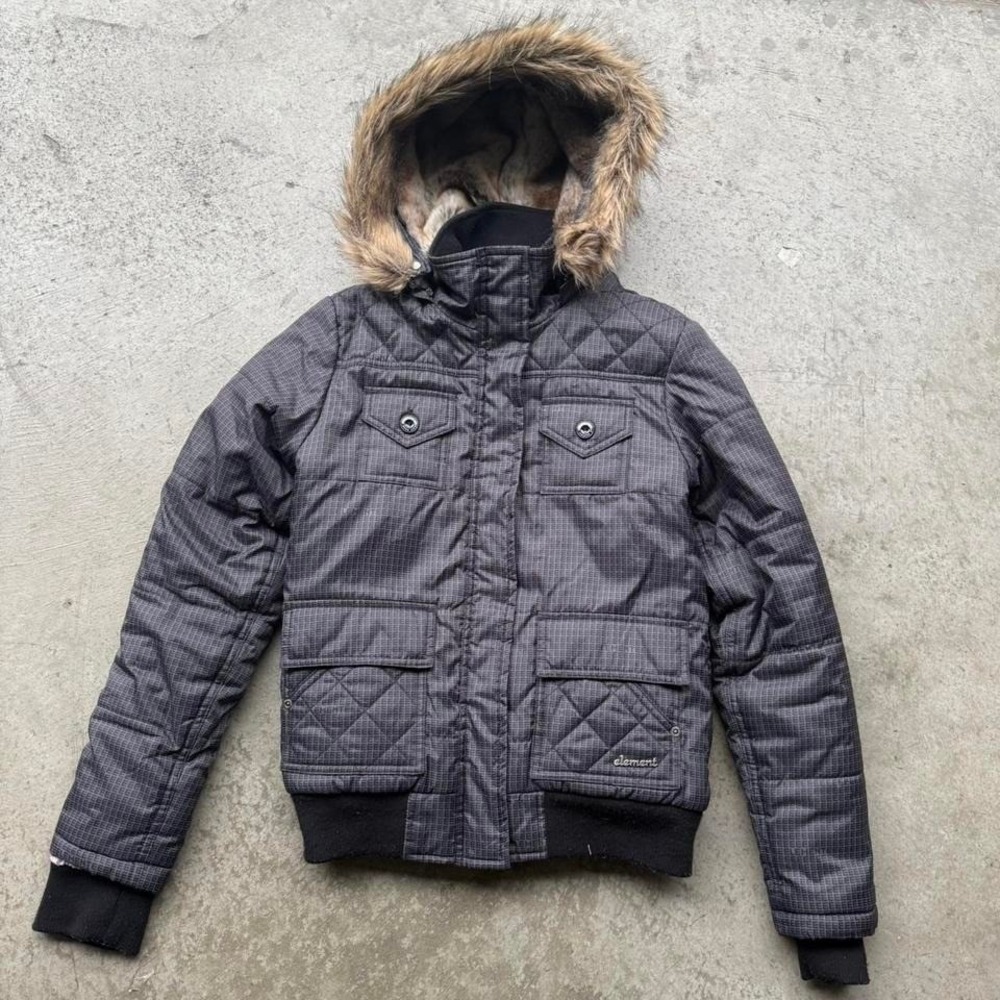 Early 2000s Element Skateboards Femme Fur Hood Puffer Jacket Babydoll